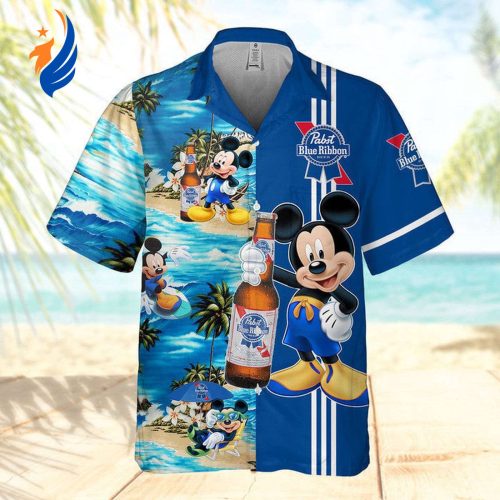 Pabst Blue Ribbon Mickey Mouse Hawaiian Shirt: Fun & Stylish Disney Collab for Casual Chic Summer Look!