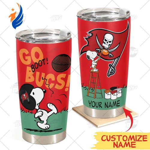 Personalize NFL Tampa Bay Buccaneers Tumbler Snoopy Stainless Steel Tumbler 20oz 30oz Best Gift