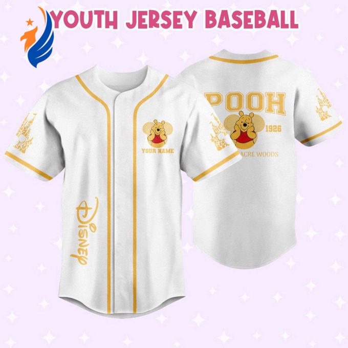 Custom Disney Baseball Jersey for Kids Youth and Adults – Personalize Pooh Yellow: Cute Sports Outfits and Gifts for Disney Fans