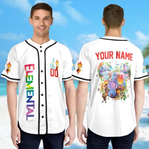 Custom Mickey Head Jersey: Elemental Baseball Team Shirt for Cartoon Family Trip Ember Wade & Magic Kingdom – Personalized!