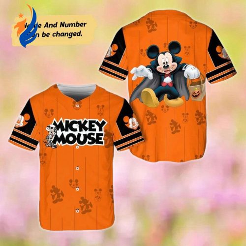 Spooky Fun: Personalized Vampire Mickey Mouse Halloween Baseball Jersey – Mickey Mouse Sport Team Shirt