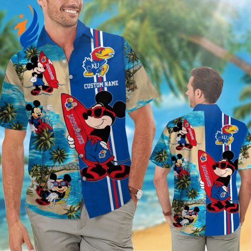 Custom Kansas Jayhawks & Mickey Mouse Hawaiian Shirt – Unique Fan Apparel