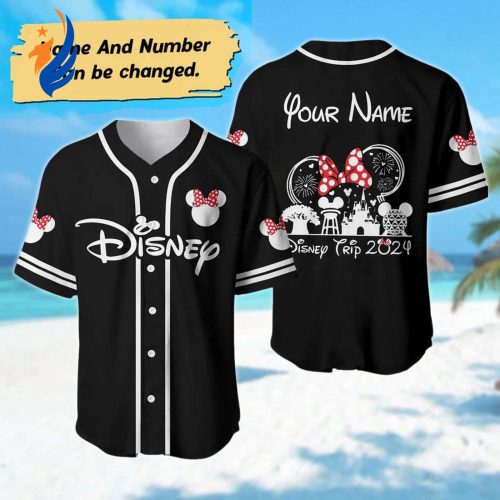 Customized Magic Kingdom Family Trip Baseball Jersey - Personalized Minnie Mouse Castle Basketball Shirt with Mickey Minnie Ears