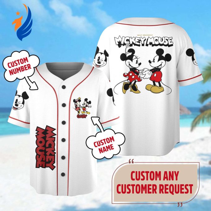 Customizable Mickey and Minnie Mouse Baseball Jersey – Perfect for Magic Kingdom Family Trip!