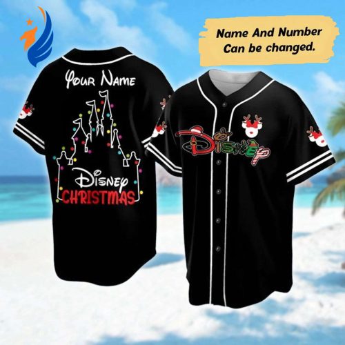 Get Festive with Personalized Mickey Mouse Christmas Baseball Jersey - Mickey and Friends Team Minnie Mouse Xmas Party Shirt Magic Kingdom Tee