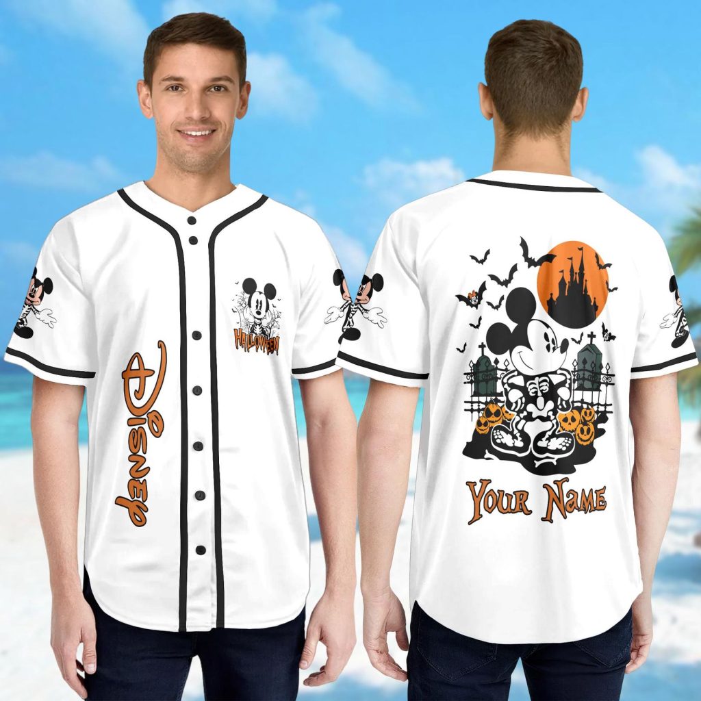 Spooky Personalized Mickey Mouse Halloween Baseball Jersey – Perfect Magic Kingdom Halloween Baseball Team Gift Spooky Personalized Mickey Mouse Halloween Baseball Jersey – Perfect Magic Kingdom Halloween Baseball Team Gift