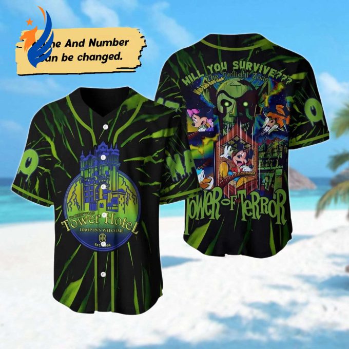Spooky Personalized Mickey Tower Of Terror Baseball Jersey – Perfect for Horror Halloween Party Mickey Mouse and Friends Shirt