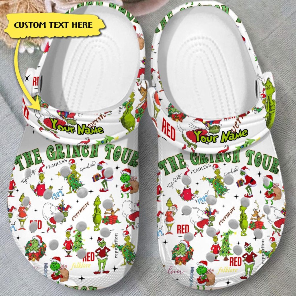 Personalized My Grinch Tour Christmas White Clogs Personalized My Grinch Tour Christmas White Clogs