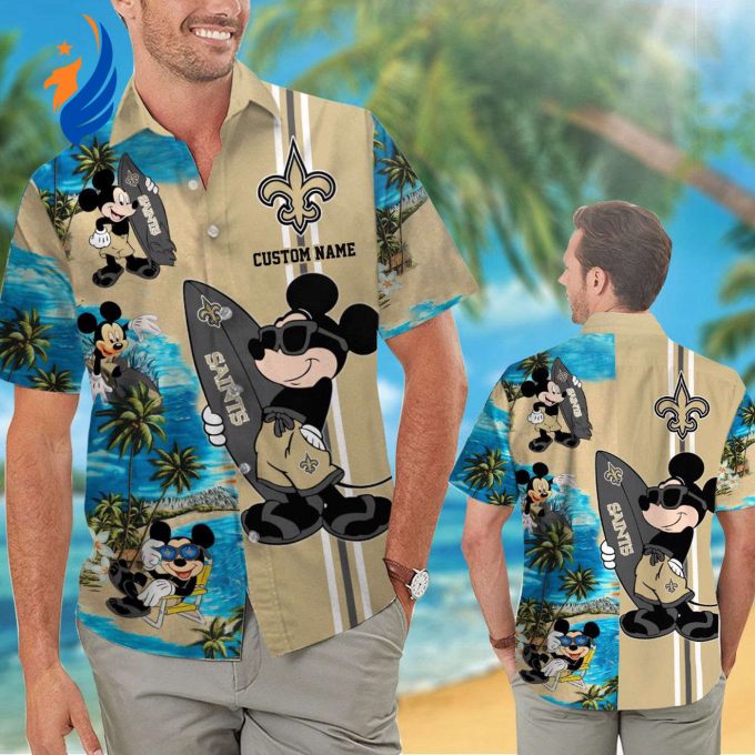 New Orleans Saints & Mickey Mouse Hawaiian Shirt #2 – Personalized NFL Disney Clothing