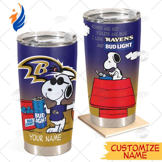 Personalized NFL Baltimore Ravens Tumbler Snoopy BUD LIGHT Beer Lover Stainless Steel Tumbler 20oz 30oz Personalized NFL Baltimore Ravens Tumbler Snoopy BUD LIGHT Beer Lover Stainless Steel Tumbler 20oz 30oz