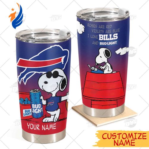 Personalized NFL Buffalo Bills Tumbler Snoopy BUD LIGHT Beer Lover Stainless Steel Tumbler 20oz 30oz