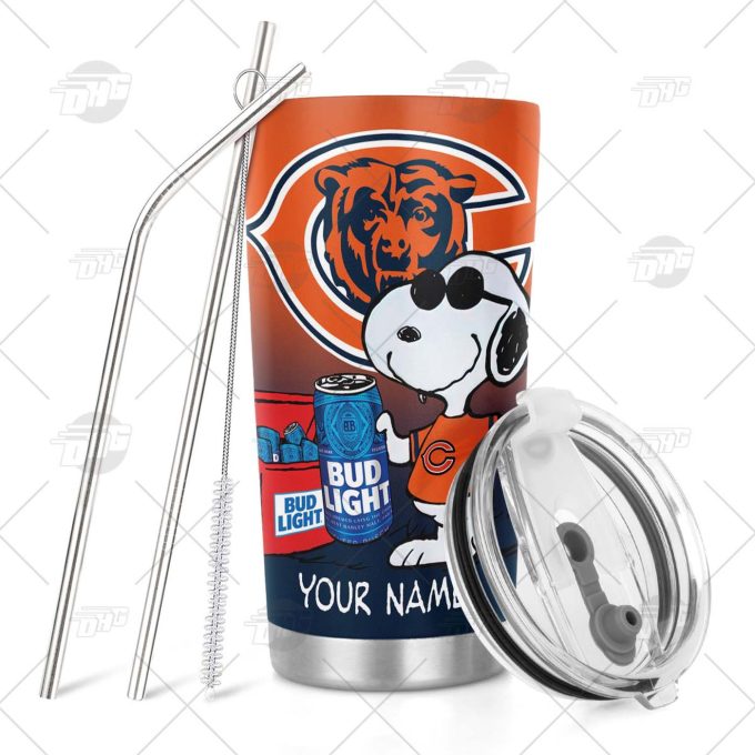 Personalized NFL Chicago Bears Tumbler Snoopy BUD LIGHT Beer Lover Stainless Steel Tumbler 20oz 30oz