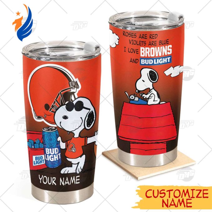 Personalized NFL Cleveland Browns Tumbler Snoopy BUD LIGHT Beer Lover Stainless Steel Tumbler 20oz 30oz Personalized NFL Cleveland Browns Tumbler Snoopy BUD LIGHT Beer Lover Stainless Steel Tumbler 20oz 30oz