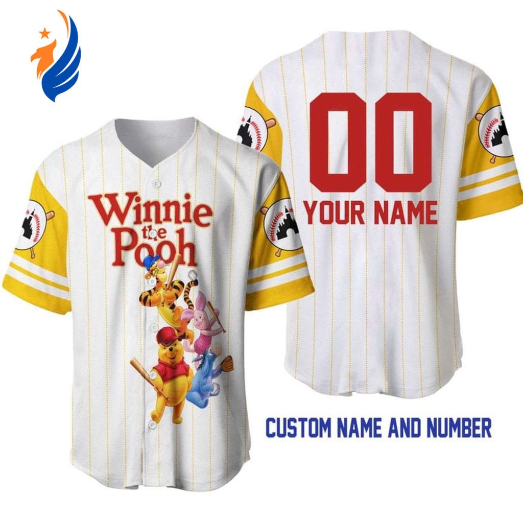 Customized Pooh Tigger Piglet Eeyore All Over Print Baseball Jersey – Vibrant Pinstripe Design Customized Pooh Tigger Piglet Eeyore All Over Print Baseball Jersey – Vibrant Pinstripe Design