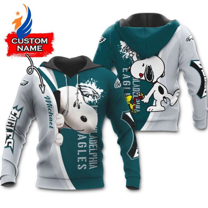 Custom Name Philadelphia Eagles Hoodie 3D – Personalized Snoopy & Woodstocks Paints Engage in Style! Custom Name Philadelphia Eagles Hoodie 3D – Personalized Snoopy & Woodstocks Paints Engage in Style!