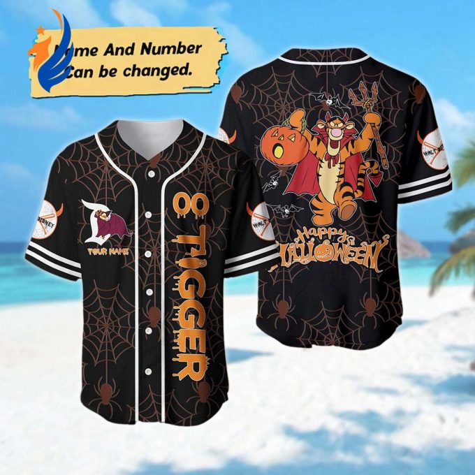 Personalized Tigger Halloween Baseball Jersey – Cartoon Shirt Winnie the Pooh Team Magic Kingdom Halloween Shirt