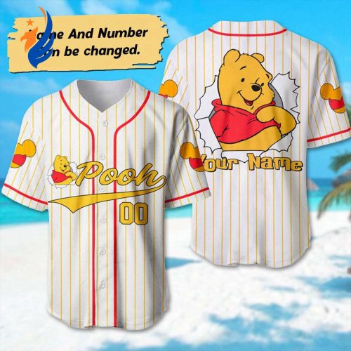 Custom Winnie the Pooh Baseball Jersey - Pooh Basketball Team Shirt Perfect Cartoon Family Trip Gift