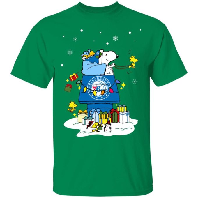 Get Festive with Philadelphia 76er Santa Snoopy Shirt – Perfect for a Merry Christmas!