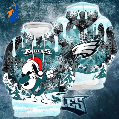 Shop the Hilarious Philadelphia Eagles Snoopy Dabbing Christmas Pattern 3D Hoodie