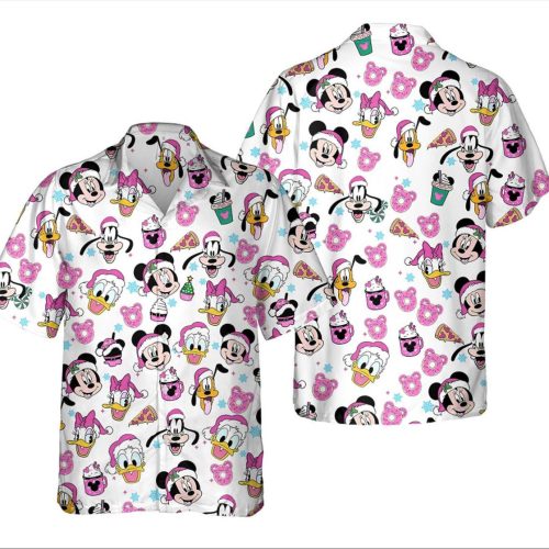 Retro Pink Christmas Mickey Friends Hawaiian Shirt – Perfect Disneyland Holiday Gift