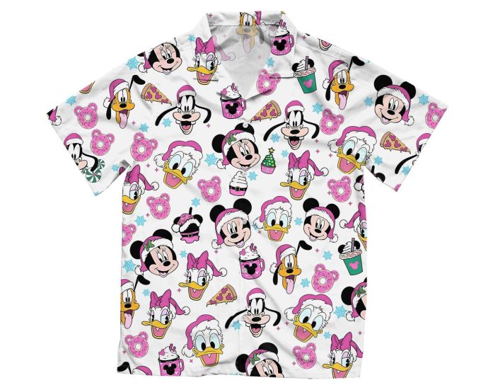 Retro Pink Christmas Mickey Friends Hawaiian Shirt – Perfect Disneyland Holiday Gift