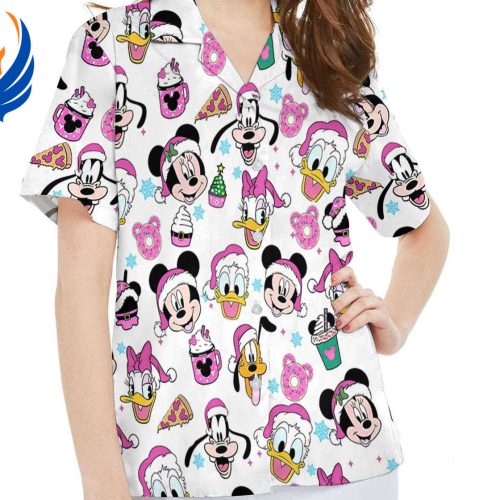 Retro Pink Christmas Mickey Friends Hawaiian Shirt – Perfect Disneyland Holiday Gift