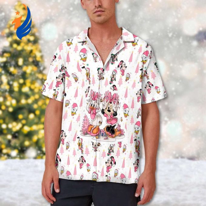 Shop the Pink Minnie Mouse Christmas Tree Hawaiian Shirt and More Disney Xmas Shirts: Mickey Mouse Daisy Duck Magic Kingdom