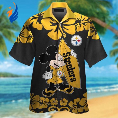 Stylish Pittsburgh Steelers and Mickey Mouse Hawaiian Shirt – Perfect for NFL Fans with a Touch of Disney Magic!
