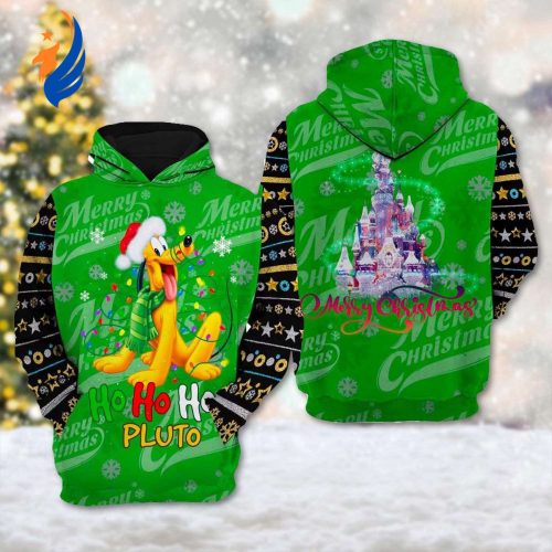 Pluto Merry Christmas 3D Hoodie – Mickey Mouse Friend Xmas Sweatshirt & Cartoon Character Xmas Sweater Magic Kingdom Shirt