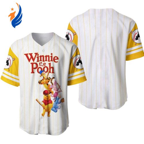 Playful Pooh Tigger Piglet Eeyore Baseball Jersey - All-Over Print Pinstripe Design