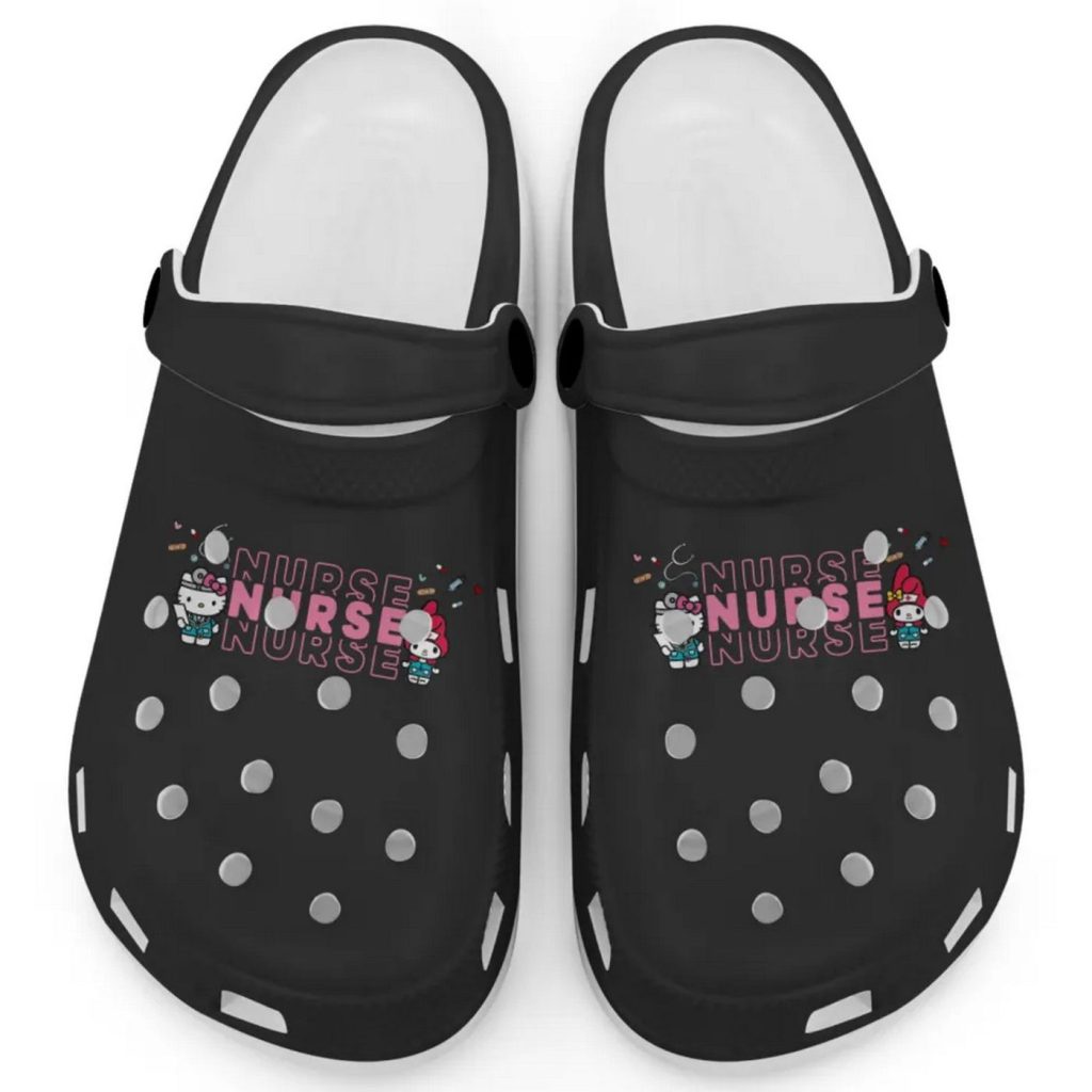 Pretty Nurse Hello Kitty And My Melody Black Clogs For Kids And Adults Pretty Nurse Hello Kitty And My Melody Black Clogs For Kids And Adults
