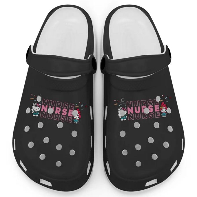 Pretty Nurse Hello Kitty And My Melody Black Clogs For Kids And Adults