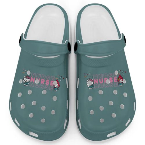 Pretty Nurse Hello Kitty And My Melody Dark Green Clogs For Kids And Adults Fast Shipping