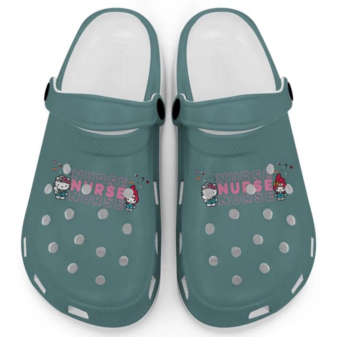 Pretty Nurse Hello Kitty And My Melody Dark Green Clogs For Kids And Adults Fast Shipping