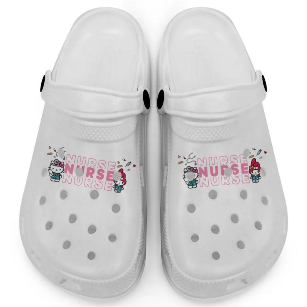 Pretty Nurse Hello Kitty And My Melody White Clogs For Kids And Adults Pretty Nurse Hello Kitty And My Melody White Clogs For Kids And Adults