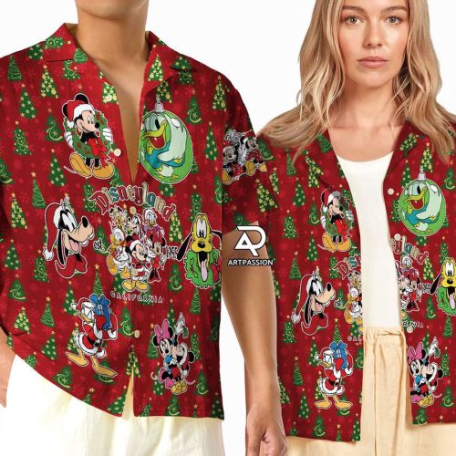 Retro Disneyland Christmas Hawaiian Shirt – Festive Mickey & Friends Design for Unforgettable Holiday Vibes