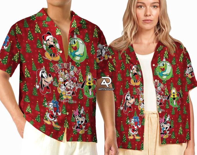 Retro Disneyland Christmas Hawaiian Shirt – Festive Mickey & Friends Design for Unforgettable Holiday Vibes