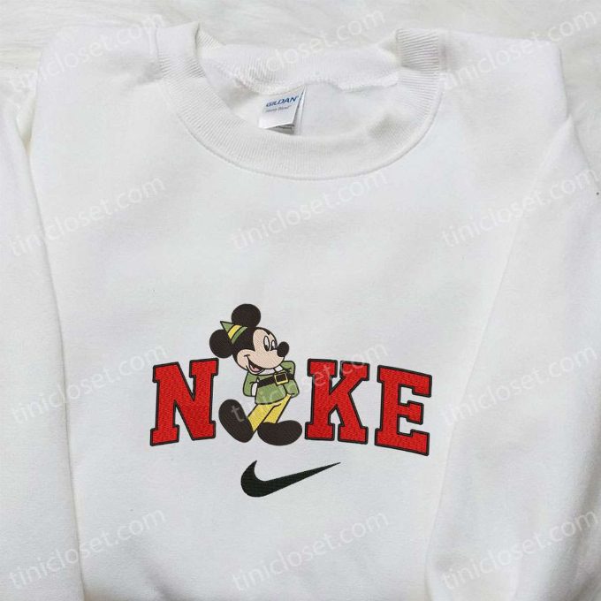 Retro Mickey Elf x Nike Embroidered Sweatshirt Disney Characters Movie Merry Christmas Shirt Best Christmas Day Gift Ideas