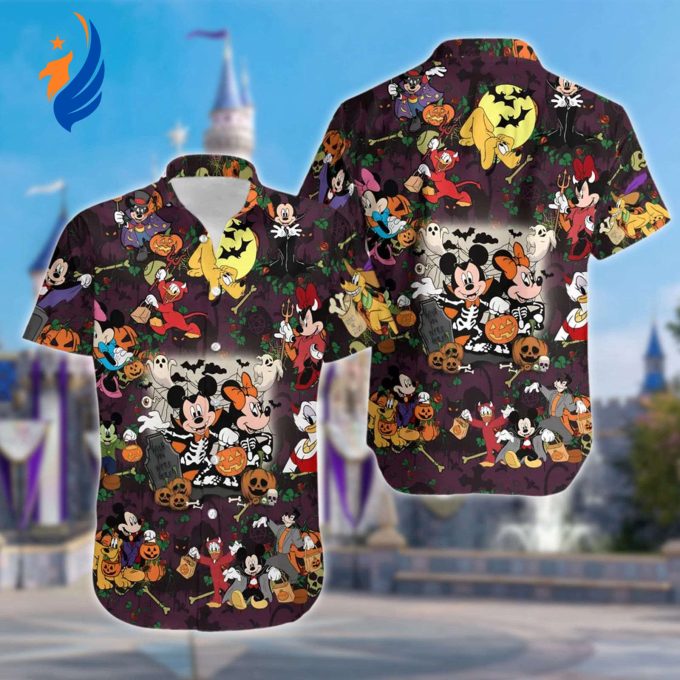 Spooktacular Retro Mickey Minnie Halloween & Hawaiian Couple Shirts: Mouse Vacation Tees & Button-Ups