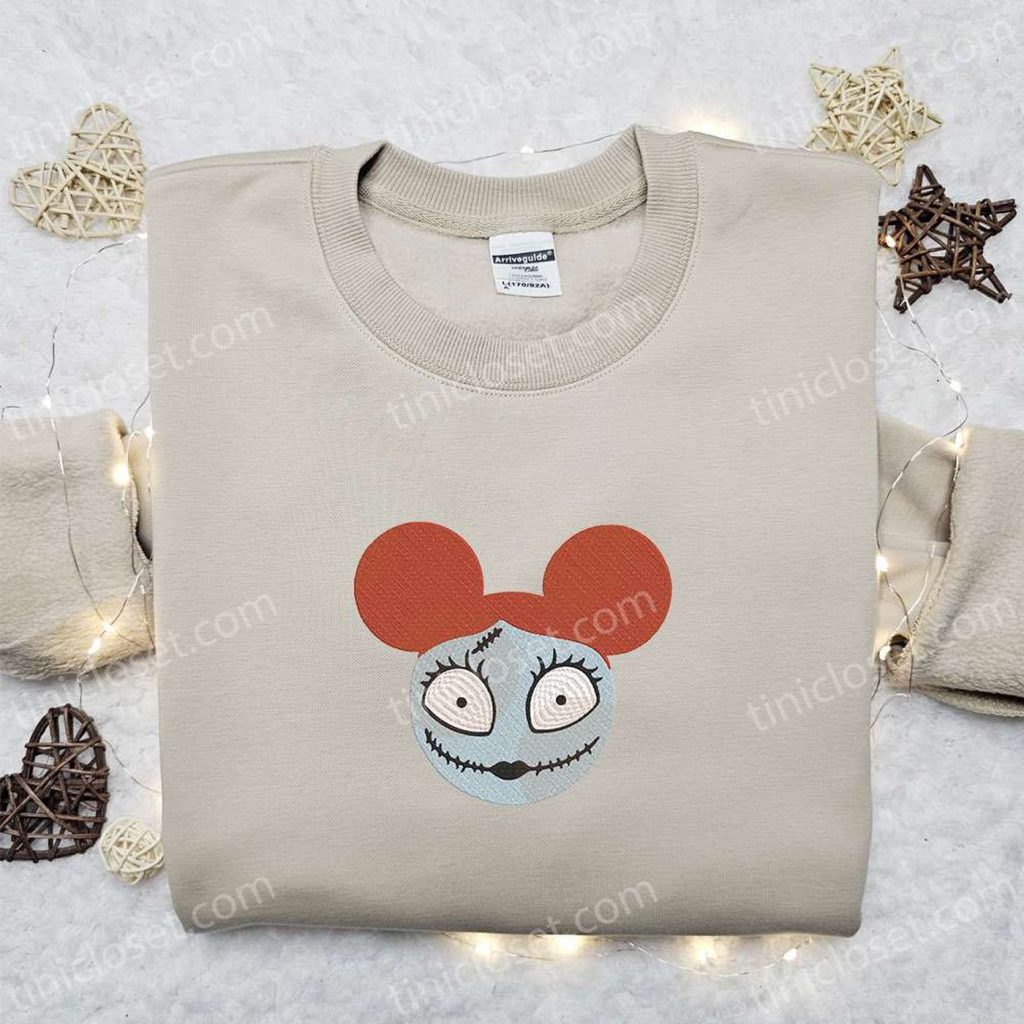 Sally x Mickey Nightmare Before Christmas Embroidered Shirt: Perfect Disney Halloween Gift for Family Sally x Mickey Nightmare Before Christmas Embroidered Shirt: Perfect Disney Halloween Gift for Family
