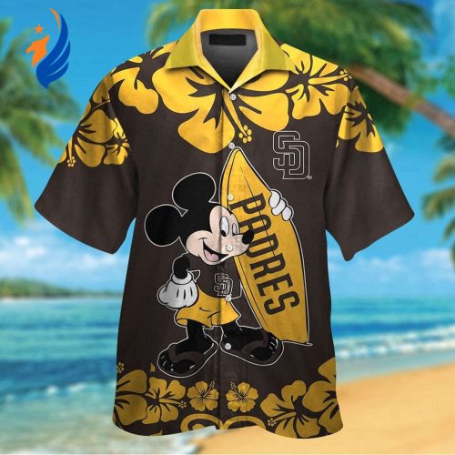 San Diego Padres Mickey Mouse Hawaiian Shirt Set – Tropical Aloha Button Up for Men Women & Kids