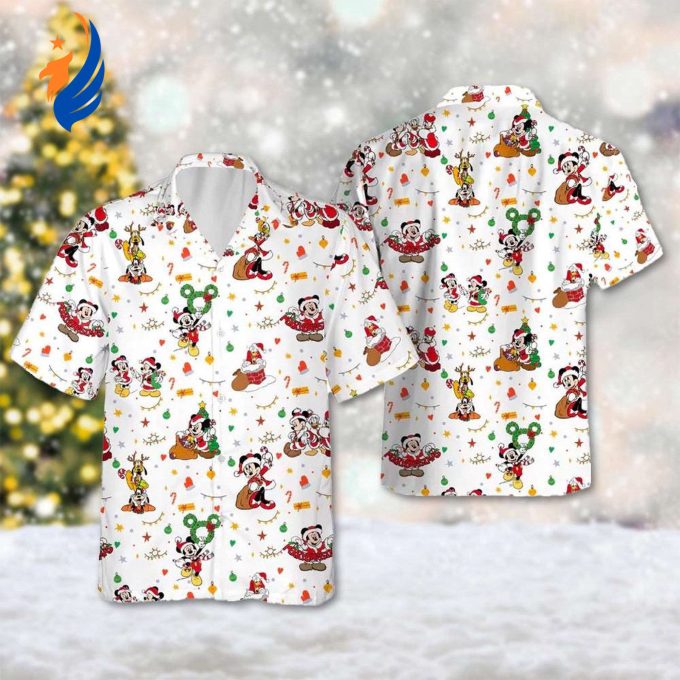 Santa Mickey & Friends Hawaiian Shirt – Christmas Hawaiian Shirt for Mickey & Minnie Mouse Fans – Perfect Cartoon Xmas Party Gift
