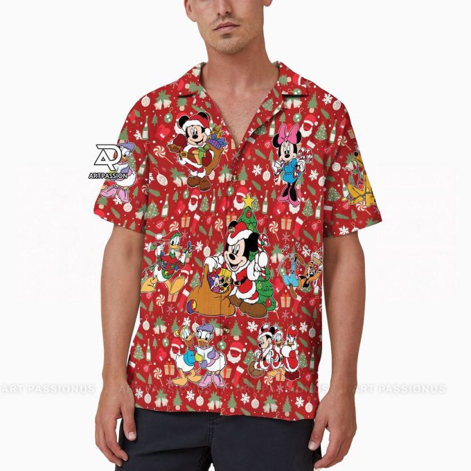 Santa Mickey Hawaiian Shirt: Festive Red Disney Shirts for a Tropical Holiday!