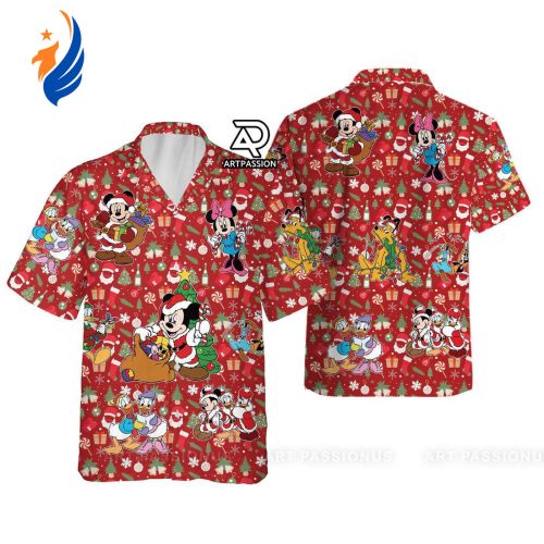 Santa Mickey Hawaiian Shirt: Festive Red Disney Shirts for a Tropical Holiday!