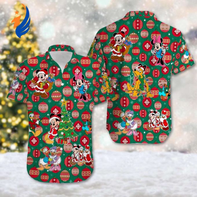 Santa Mickey Mouse Hawaiian Shirt: Festive Christmas Hawaii Shirt with Mickey & Friends Minnie Donald Goofy Xmas Magic Kingdom Shirt