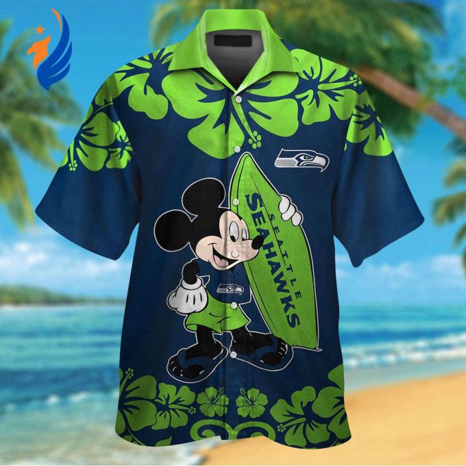 Seattle Seahawks & Mickey Mouse Hawaiian Shirt: Show Your Team Spirit with this Fun and Unique Apparel!