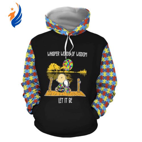 Snoopy & Charlie Brown Peanuts Fan Gift: Autism Awareness Aop Hoodie Zip Hoodie Fleece Jacket – Whispering Words of Wisdom Let It Be