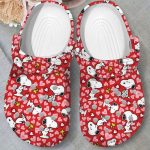 Snoopy And Tiny Heart Patterns Red Clogs For Kids And Adults Snoopy And Tiny Heart Patterns Red Clogs For Kids And Adults
