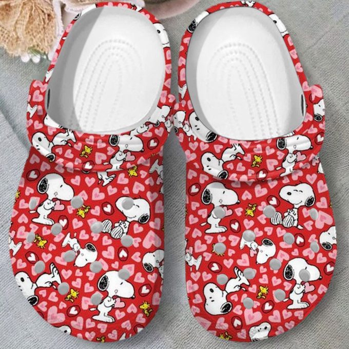 Snoopy And Tiny Heart Patterns Red Clogs For Kids And Adults