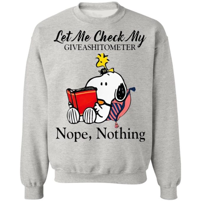 Snoopy & Woodstock Let Me Check My Givashitometer Shirt – Engaging Design for Snoopy Fans!